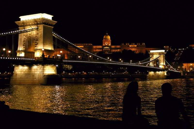 Foto der Kettenbrücke in Budapest bei Nacht