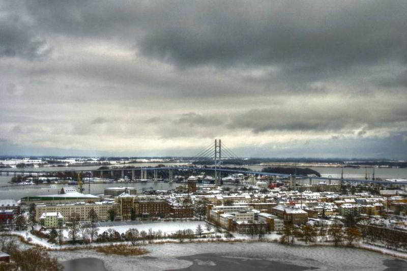 Insel Dänholm mit Rügenbrücke in Stralsund